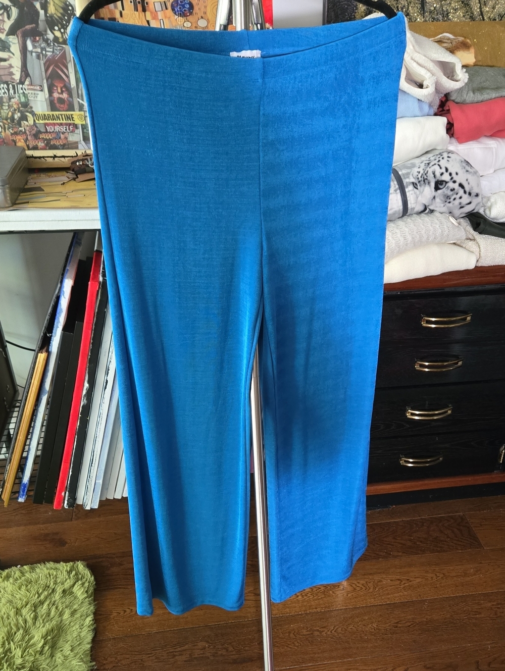 Wide-Leg Blue Knit Palazzo Pants